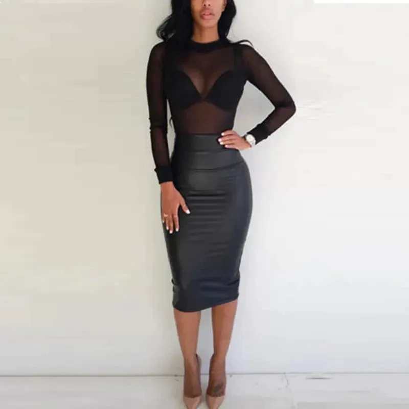 Sexy Women T Shirt See Through Transparent Mesh Tops Long Sleeve Sheer T-Shirt