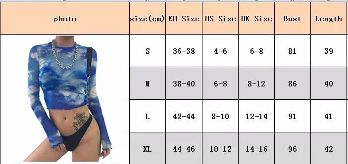 Sheer Blue skies Clouds Mesh Going out tops for women long sleeve shirt funky 90s trendy see through white crop