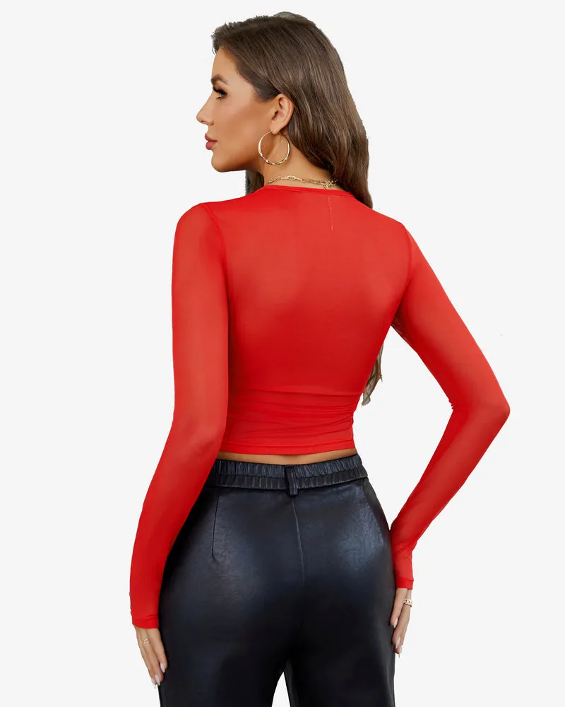 Sheer Mesh Long Sleeve Crop Top
