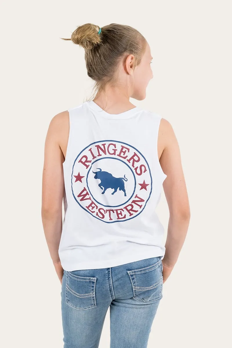 Signature Bull Kids Muscle Tank - White with Multi Print