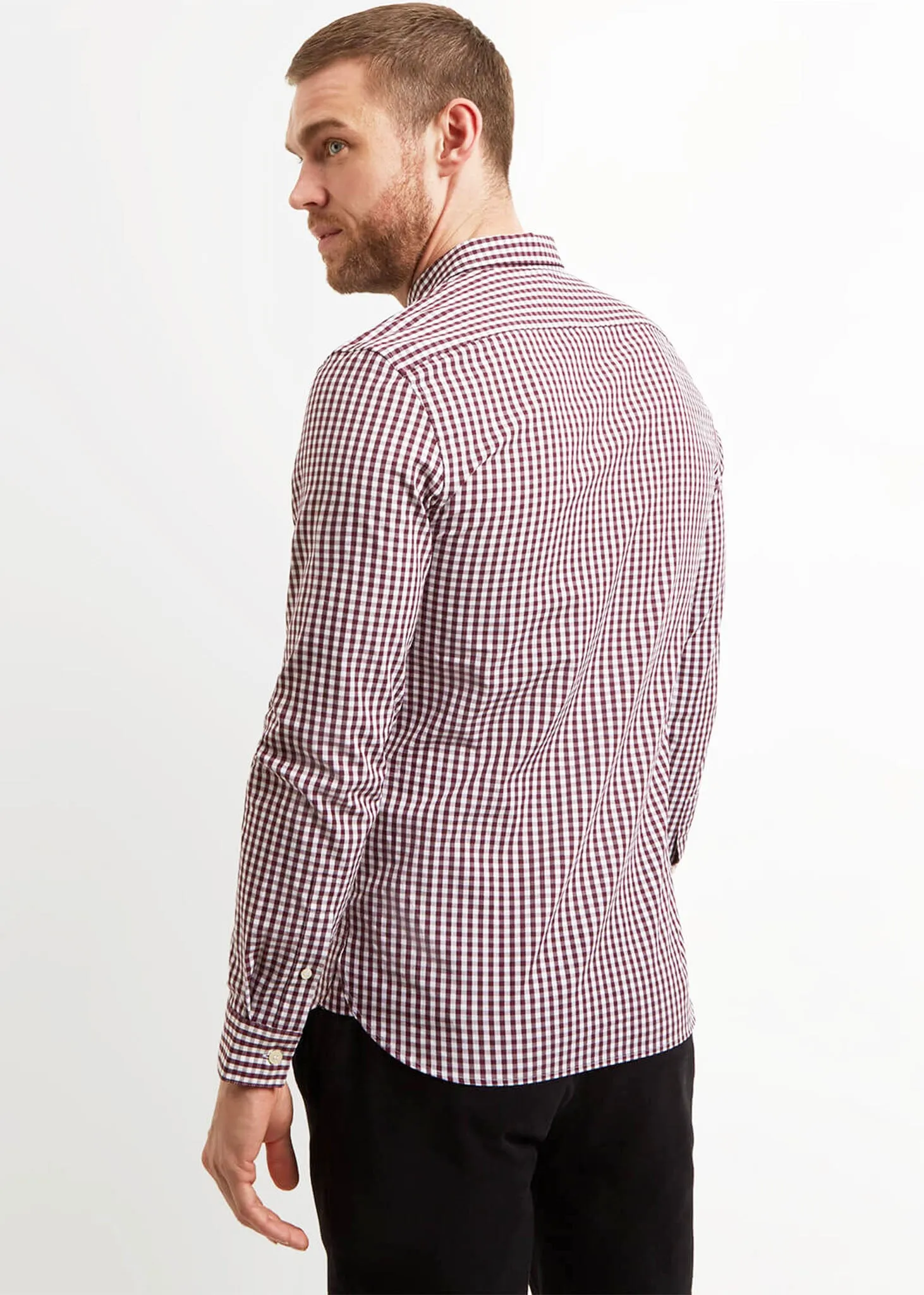 Slim fit gingham shirt - burgundy white