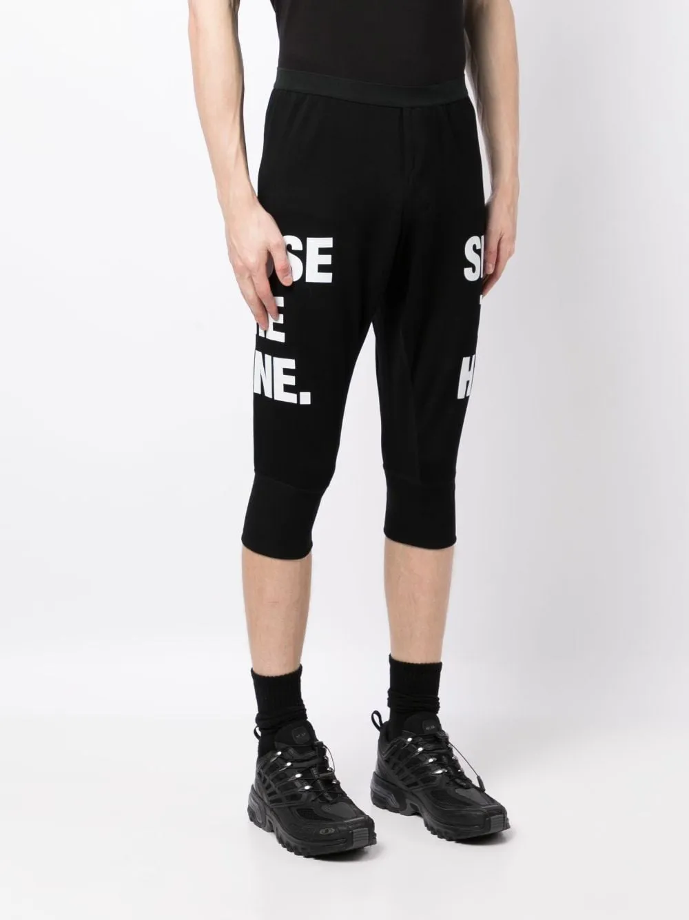 Slogan-Print Drop-Crotch Shorts