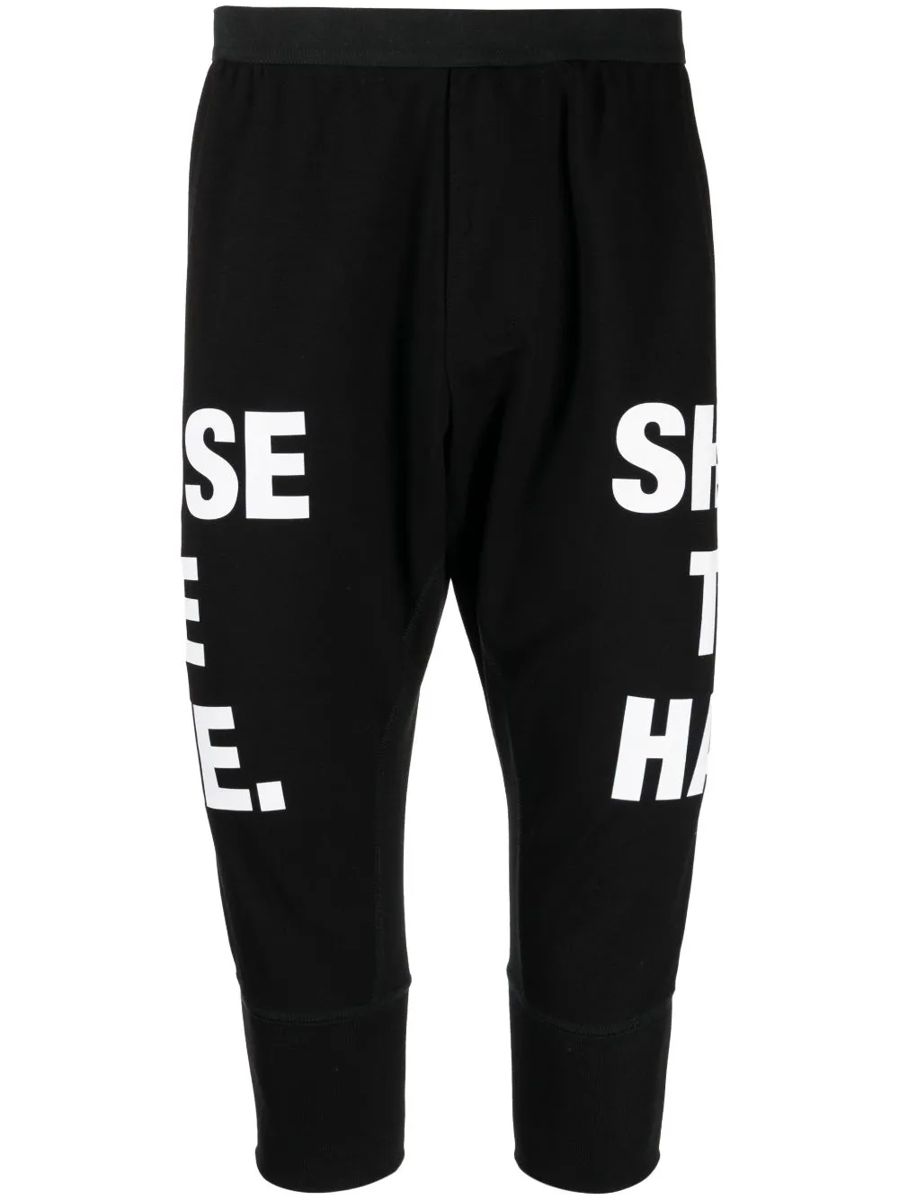 Slogan-Print Drop-Crotch Shorts