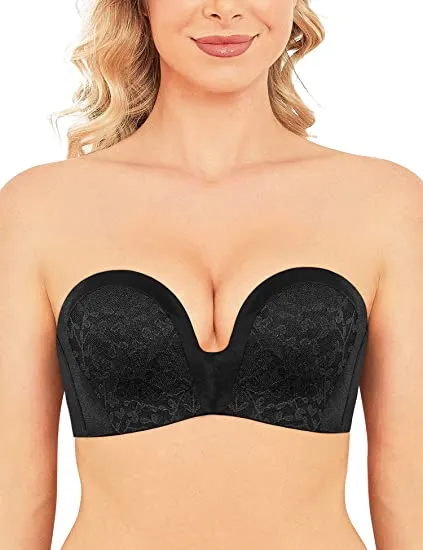 Strapless Bra Push Up Plunge Wireless Padded Multiway Contour Black