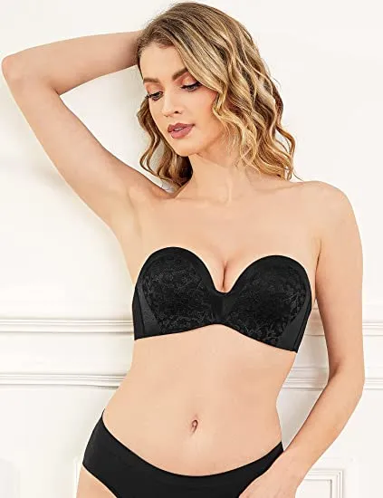 Strapless Bra Push Up Plunge Wireless Padded Multiway Contour Black