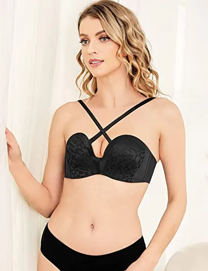 Strapless Bra Push Up Plunge Wireless Padded Multiway Contour Black