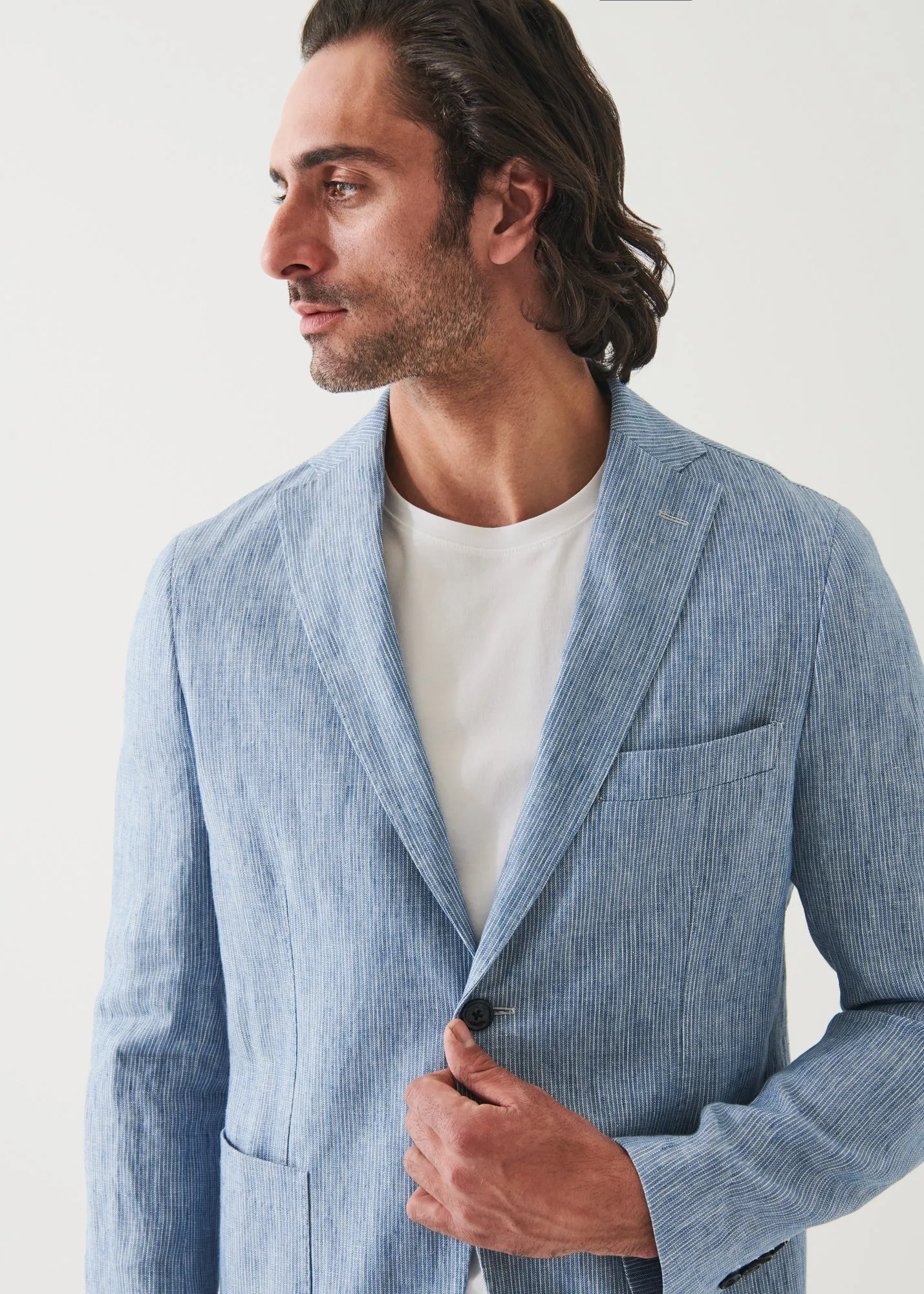 Striped Linen Two-Button Blazer