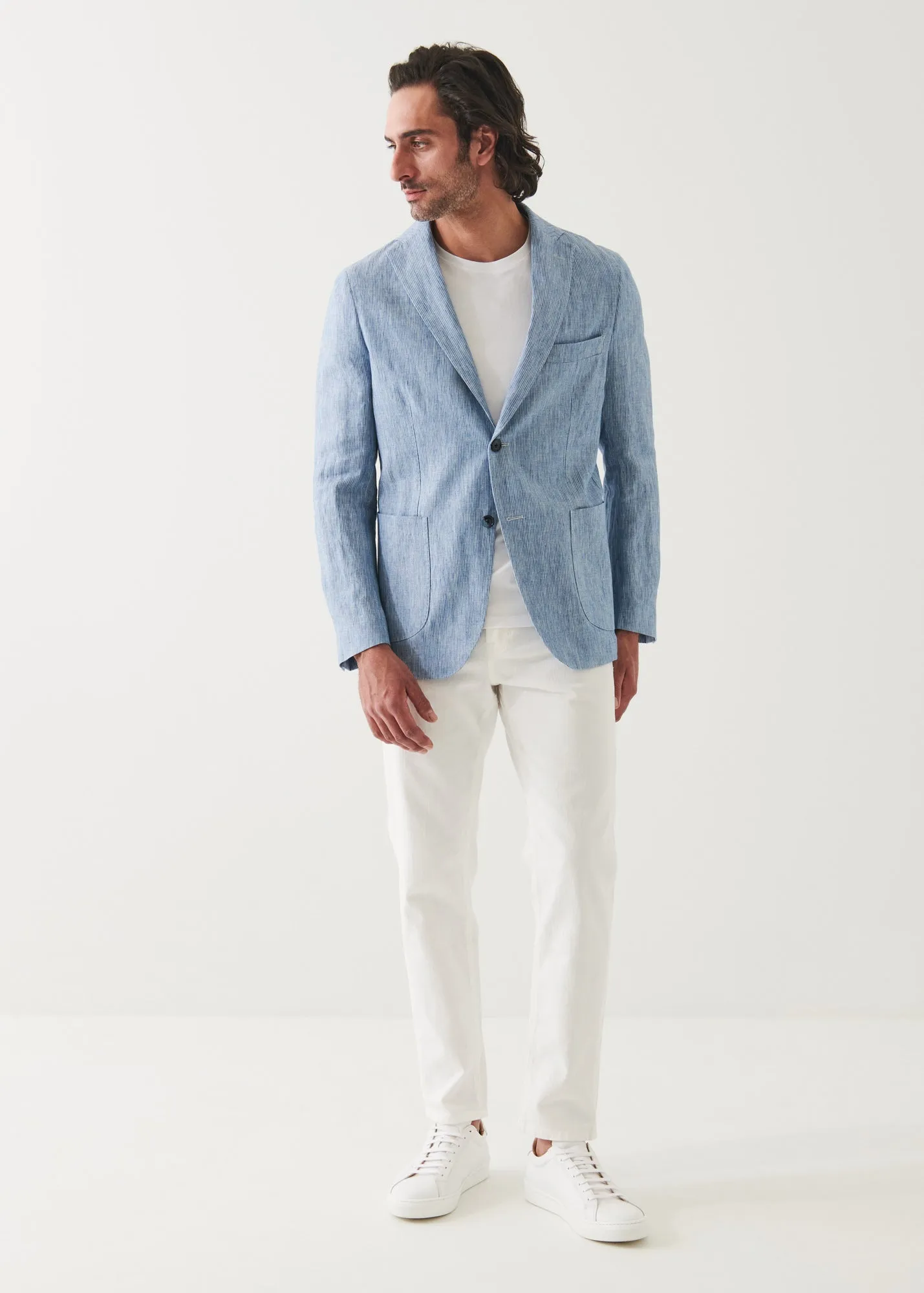 Striped Linen Two-Button Blazer