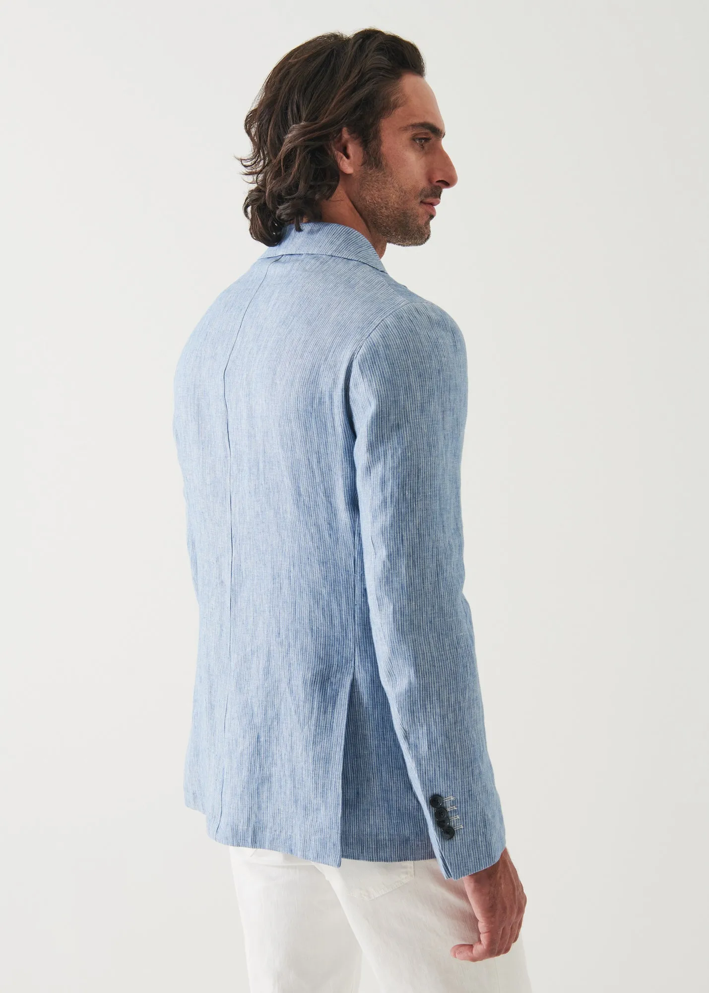 Striped Linen Two-Button Blazer