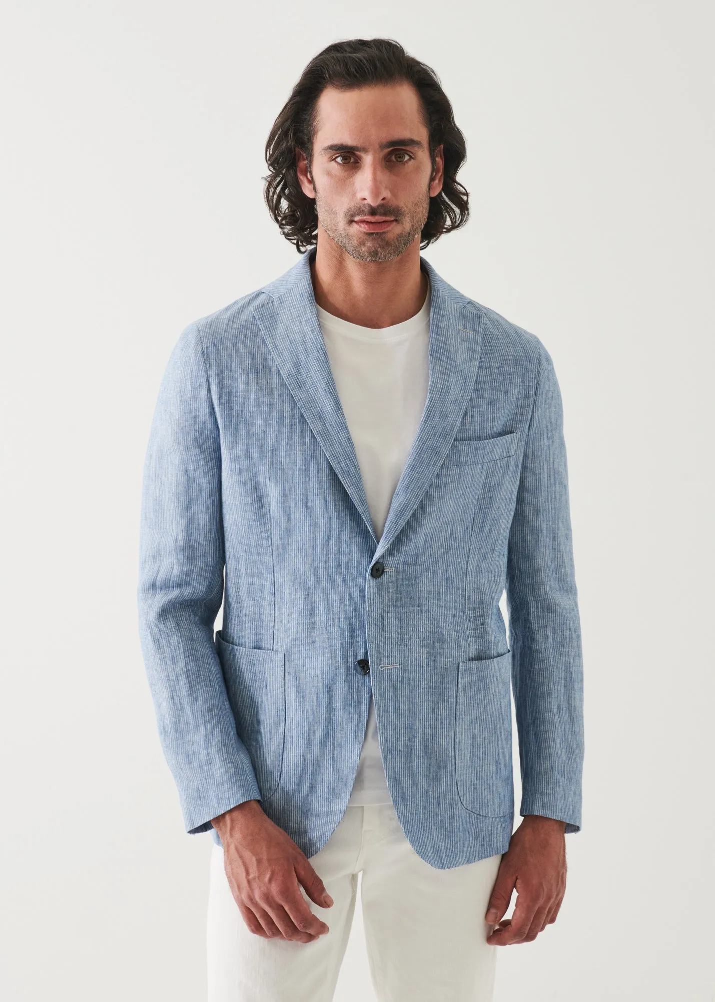 Striped Linen Two-Button Blazer