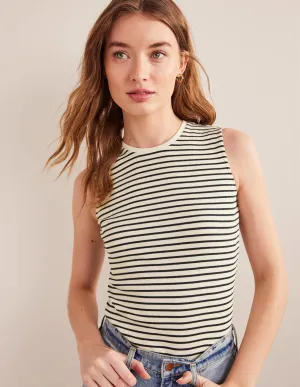 Striped Ribbed Tank Top-Ivory/Navy Stripe