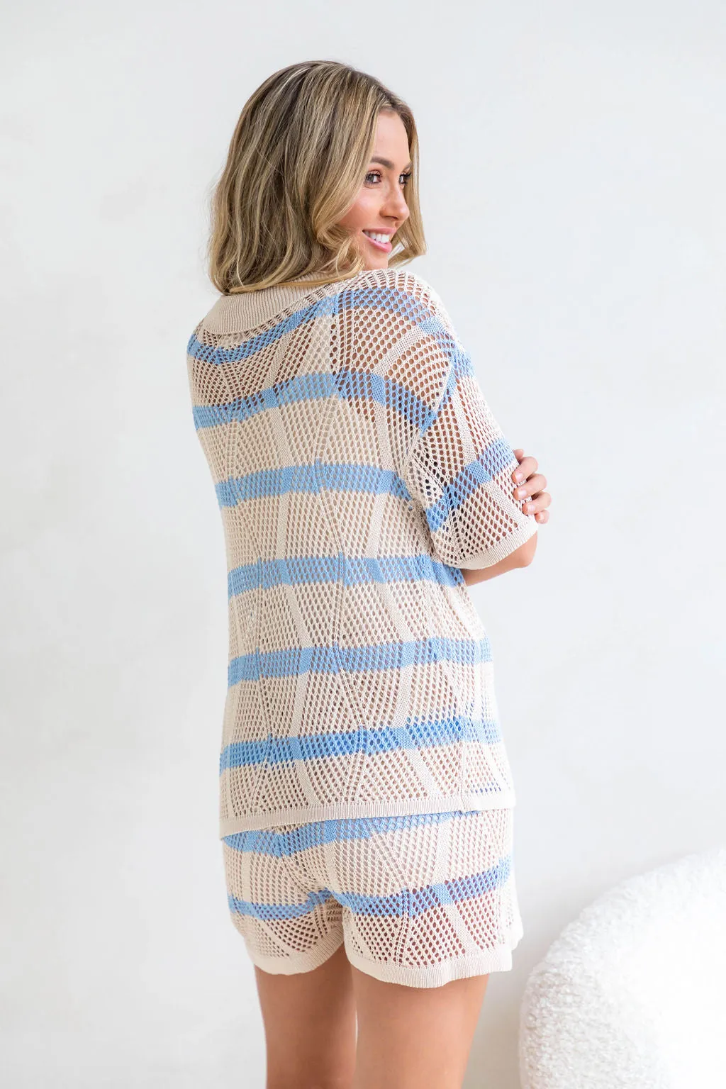 Tamika Shorts - Blue and Beige