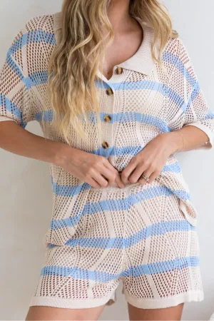 Tamika Shorts - Blue and Beige
