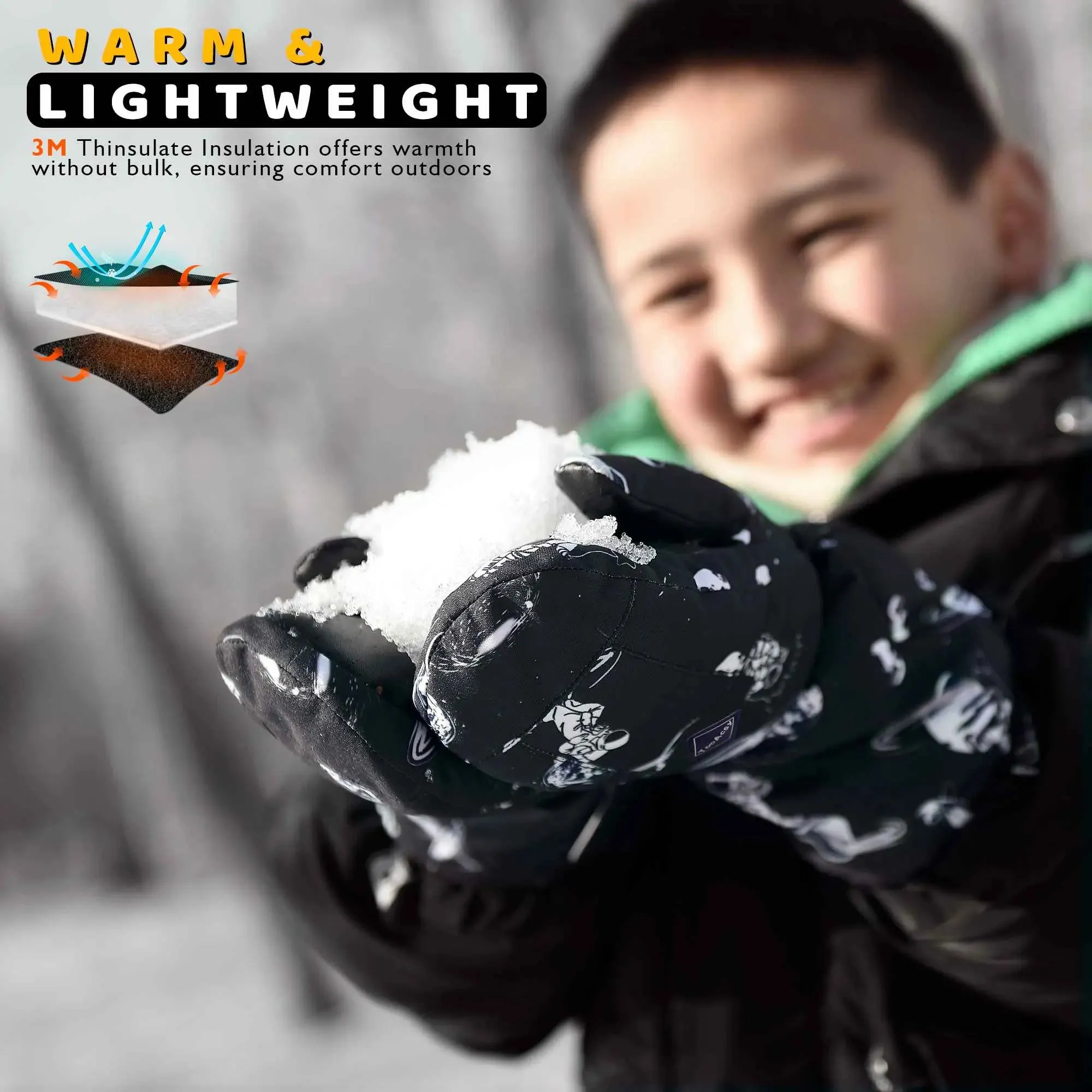 TopAcsy Kids Ski Glove Waterproof Warm Winter Snow Mittens for Boys Girls