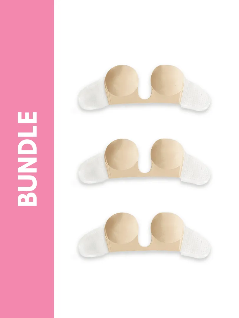 Ultimate Strapless Plunge Reusable Adhesive Push Up Underwire Bra Bundle Pack in Skin (3 Pack)