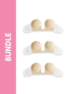 Ultimate Strapless Plunge Reusable Adhesive Push Up Underwire Bra Bundle Pack in Skin (3 Pack)