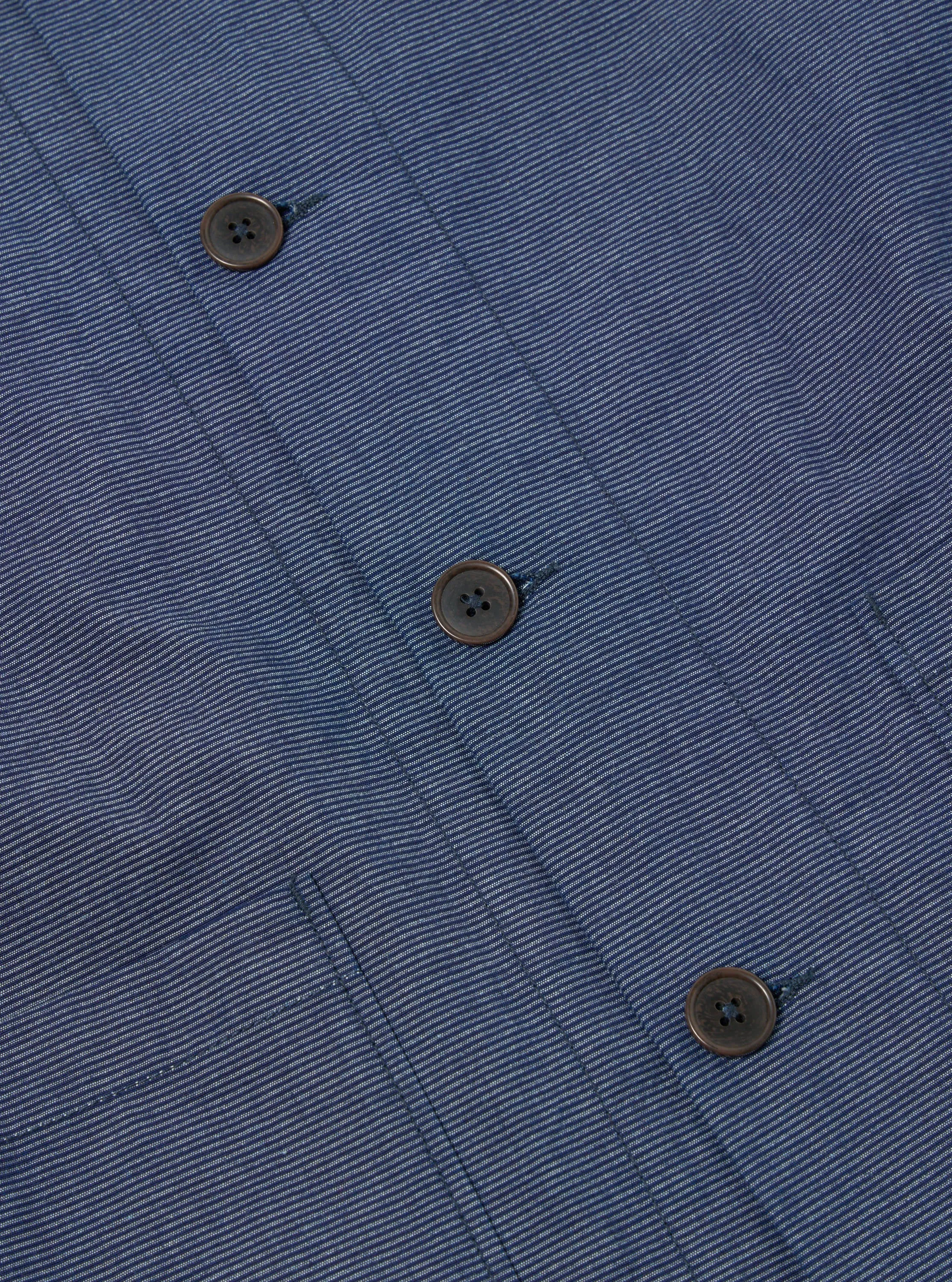 Universal Works Travail Overshirt in Indigo Denim Pinstripe