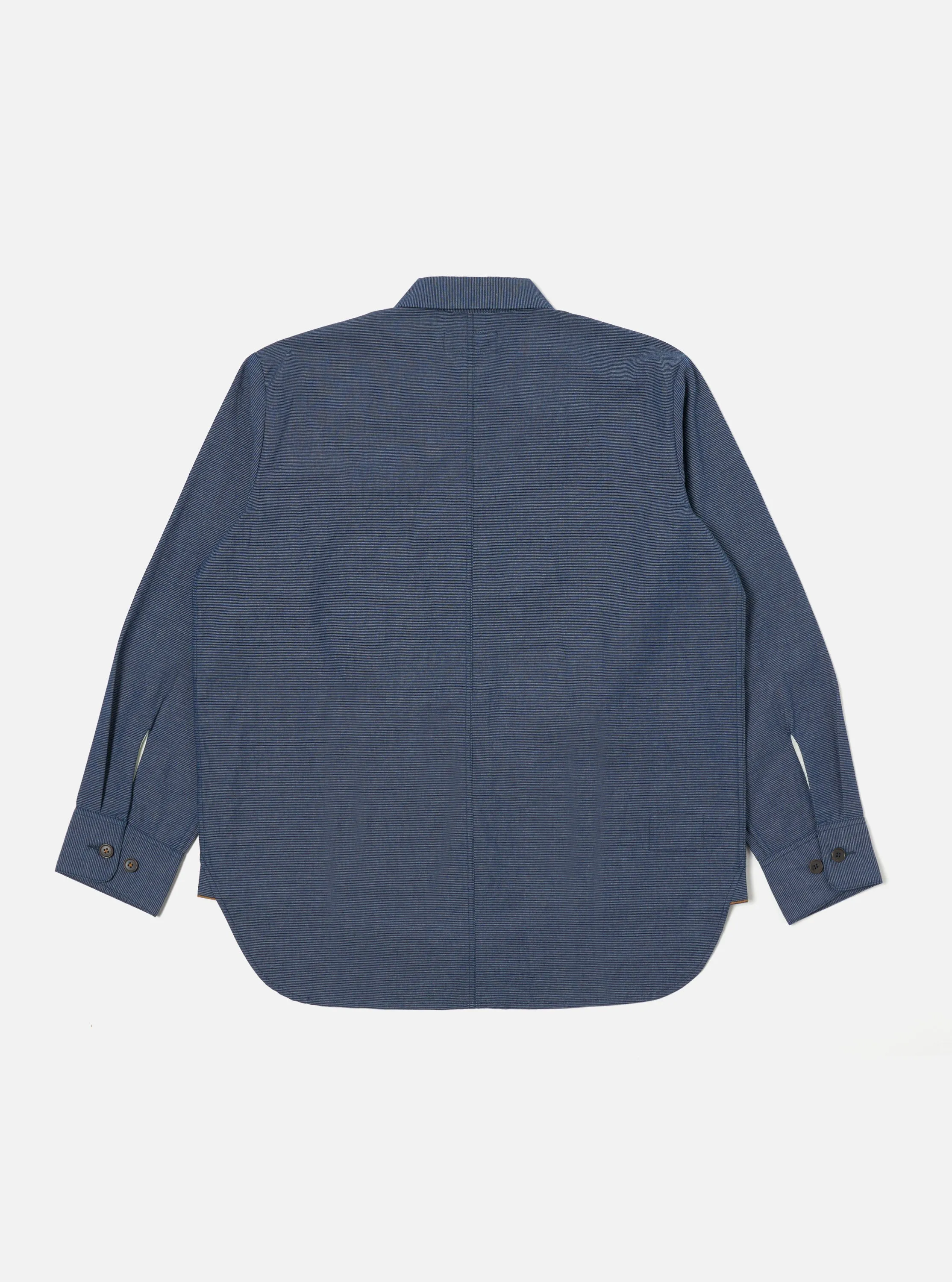 Universal Works Travail Overshirt in Indigo Denim Pinstripe