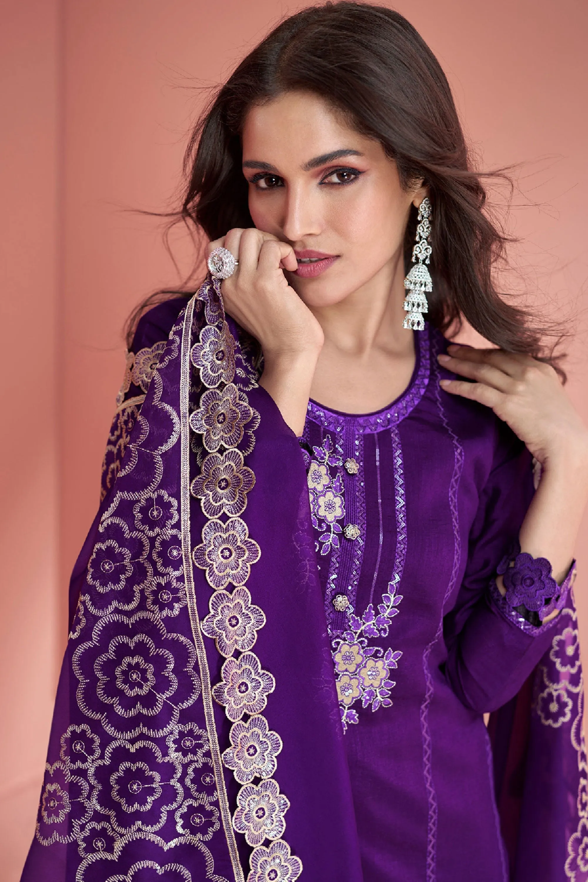 Vartika Singh Art Silk Fabric Purple Color Graceful Function Wear Palazzo Suit