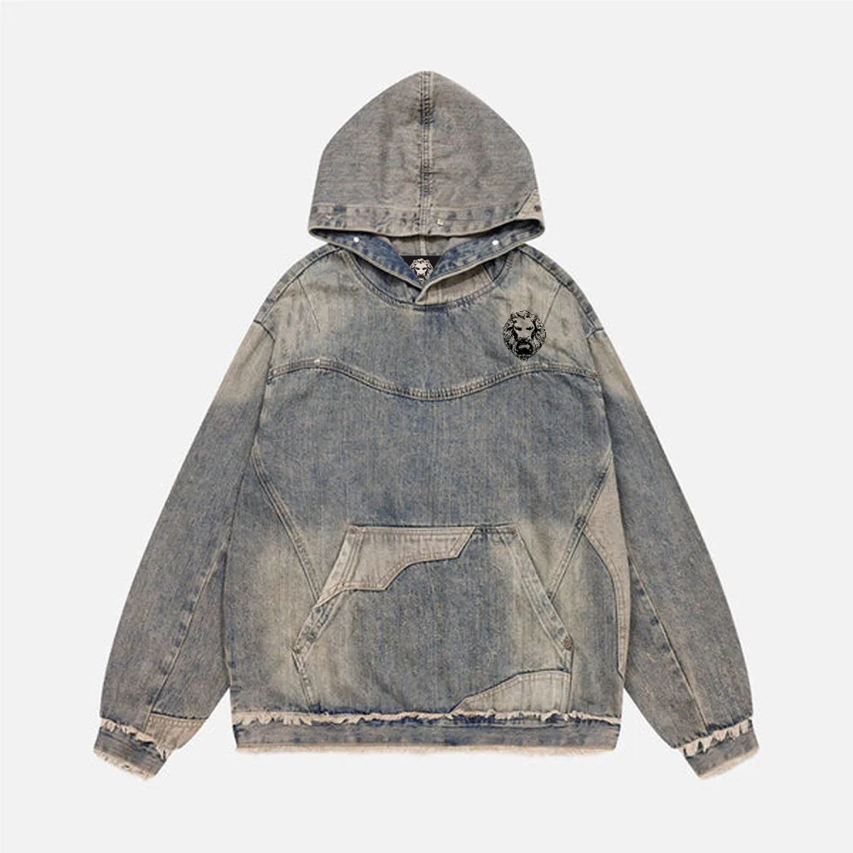 Washed Distressed Denim Hoodie