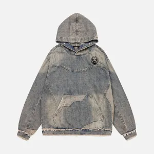 Washed Distressed Denim Hoodie