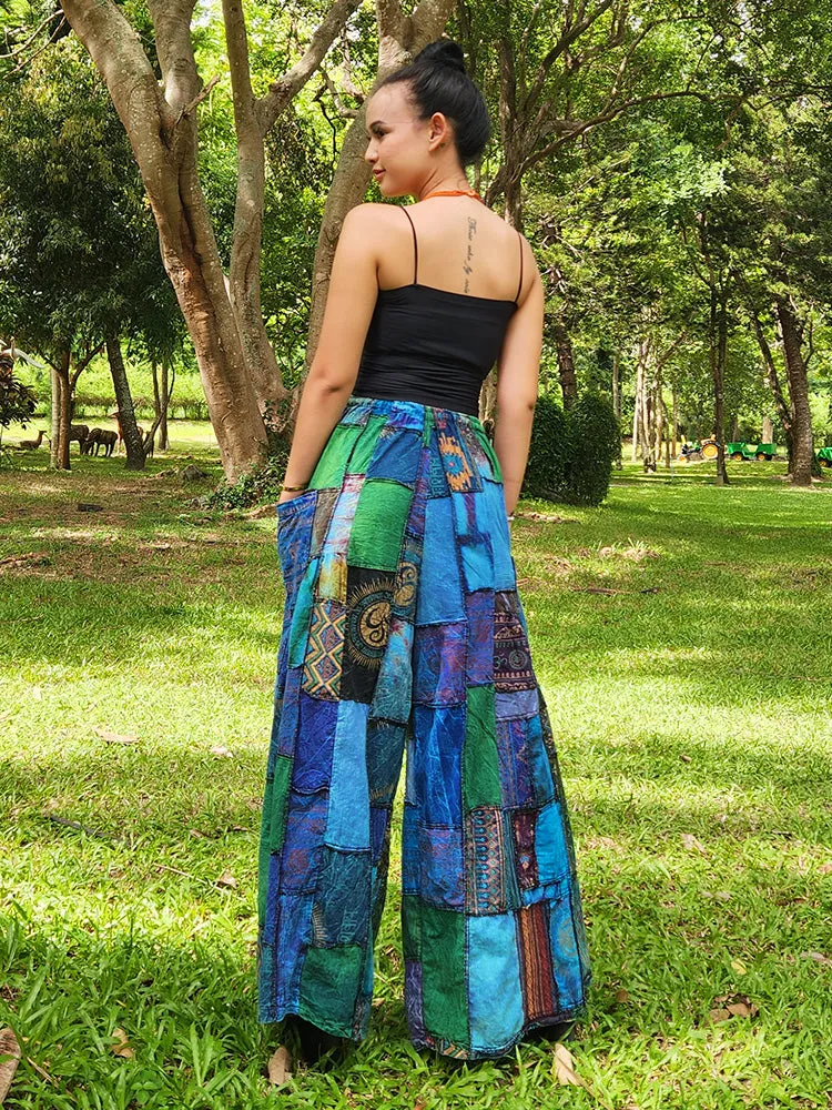 Wide-Leg Patchwork Palazzo Pants Mystic Black