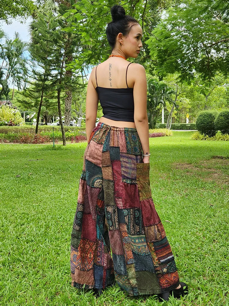 Wide-Leg Patchwork Palazzo Pants Mystic Black