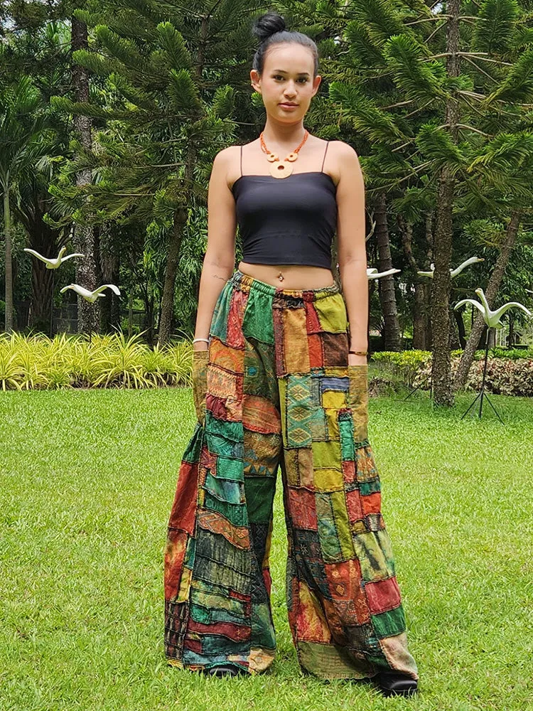 Wide-Leg Patchwork Palazzo Pants Mystic Black