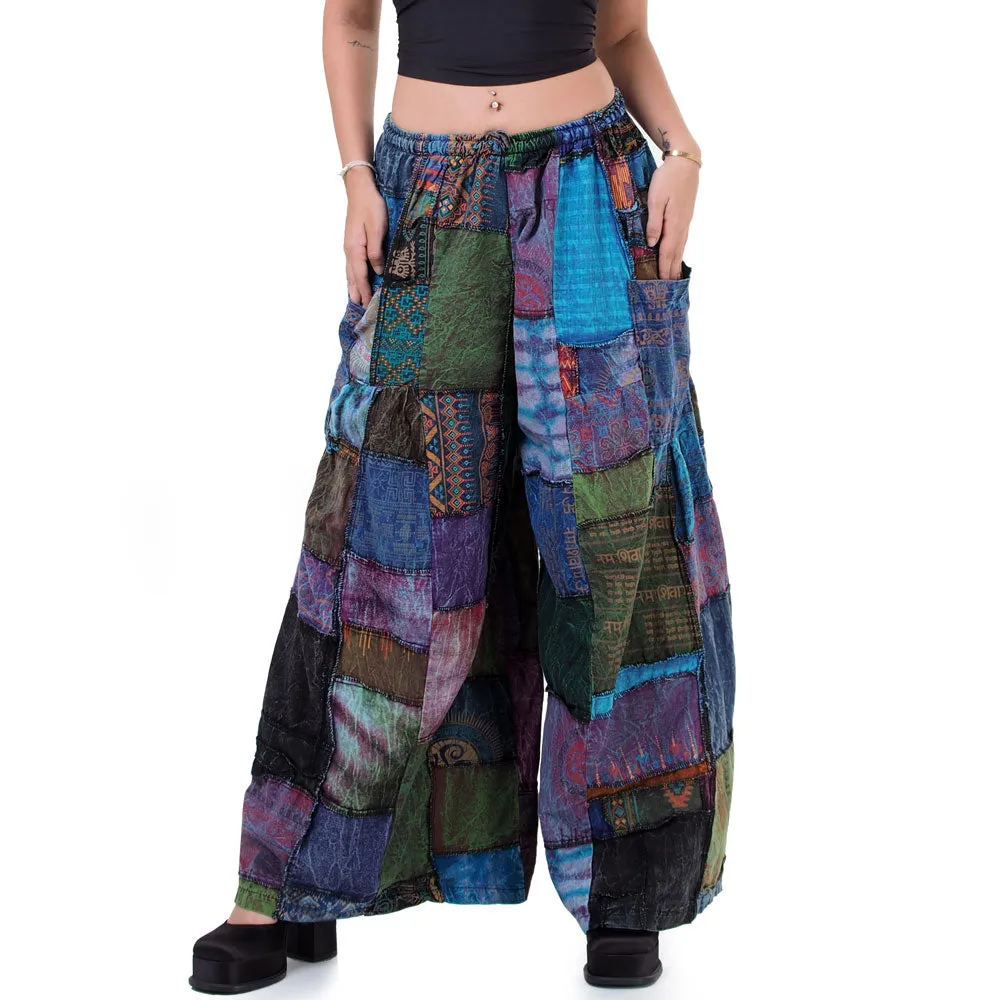 Wide-Leg Patchwork Palazzo Pants Mystic Black