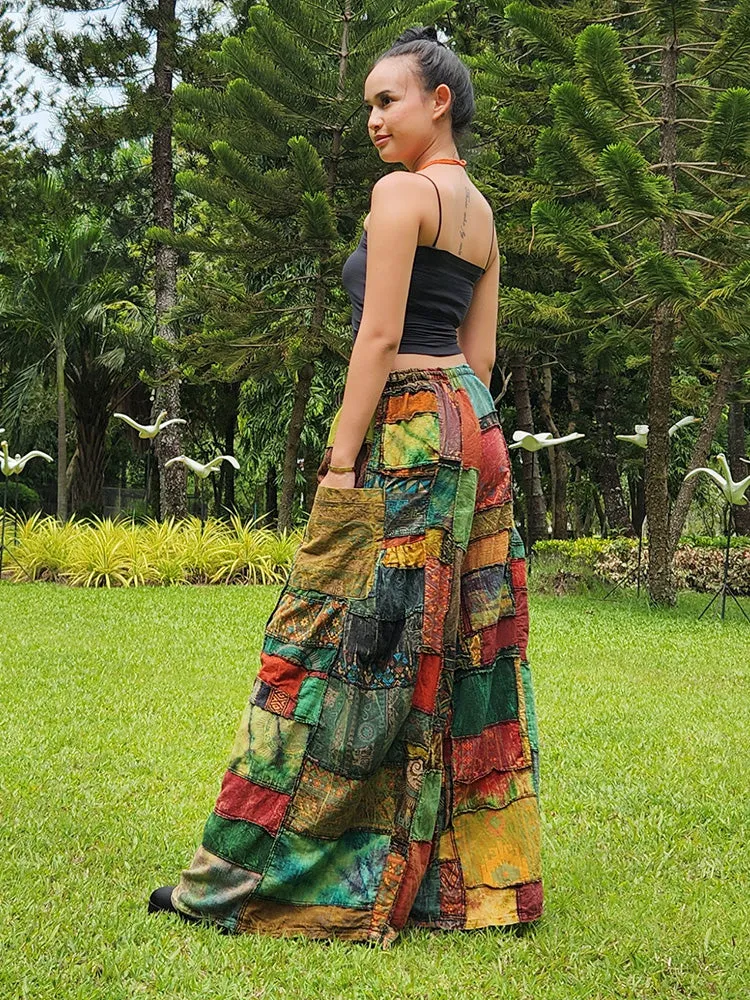 Wide-Leg Patchwork Palazzo Pants Mystic Black