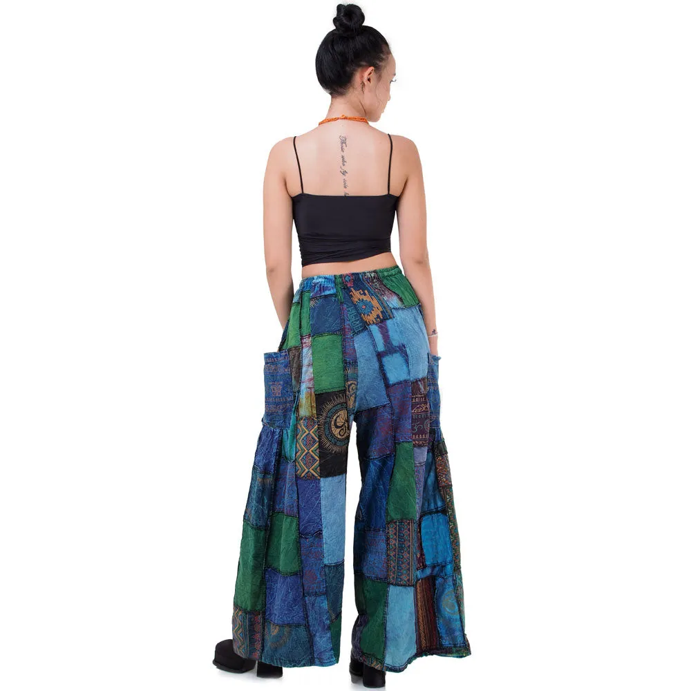Wide-Leg Patchwork Palazzo Pants Mystic Black