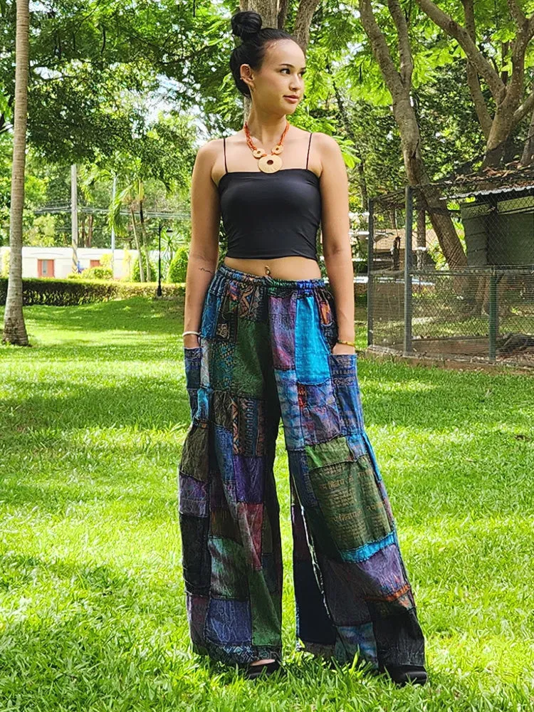 Wide-Leg Patchwork Palazzo Pants Mystic Black