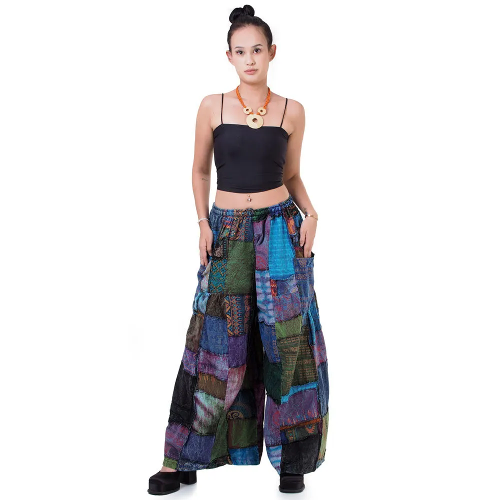 Wide-Leg Patchwork Palazzo Pants Mystic Black