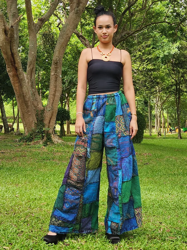 Wide-Leg Patchwork Palazzo Pants Mystic Black