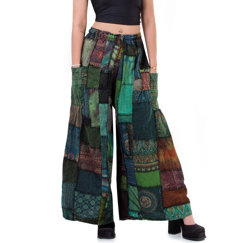 Wide-Leg Patchwork Palazzo Pants Mystic Black