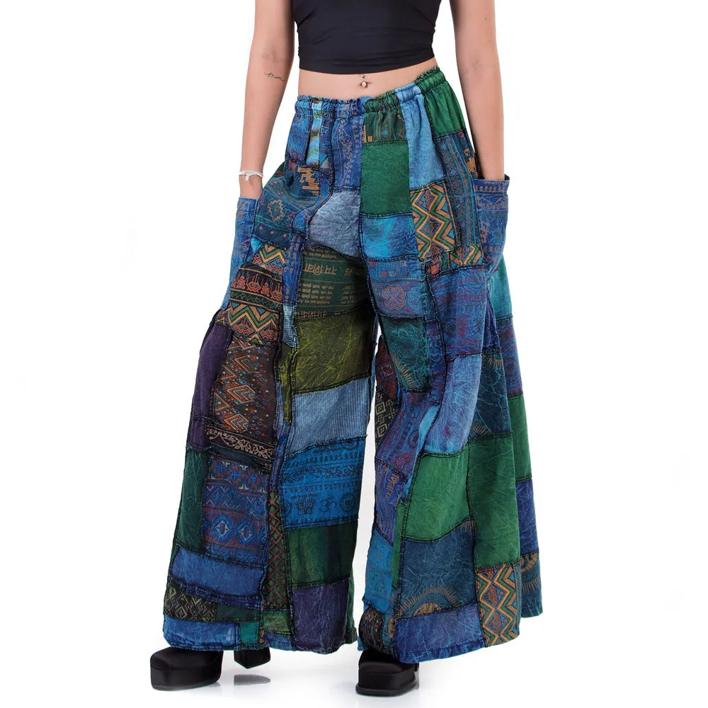 Wide-Leg Patchwork Palazzo Pants Mystic Black
