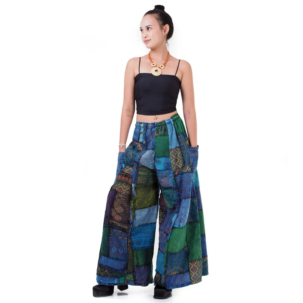 Wide-Leg Patchwork Palazzo Pants Mystic Black