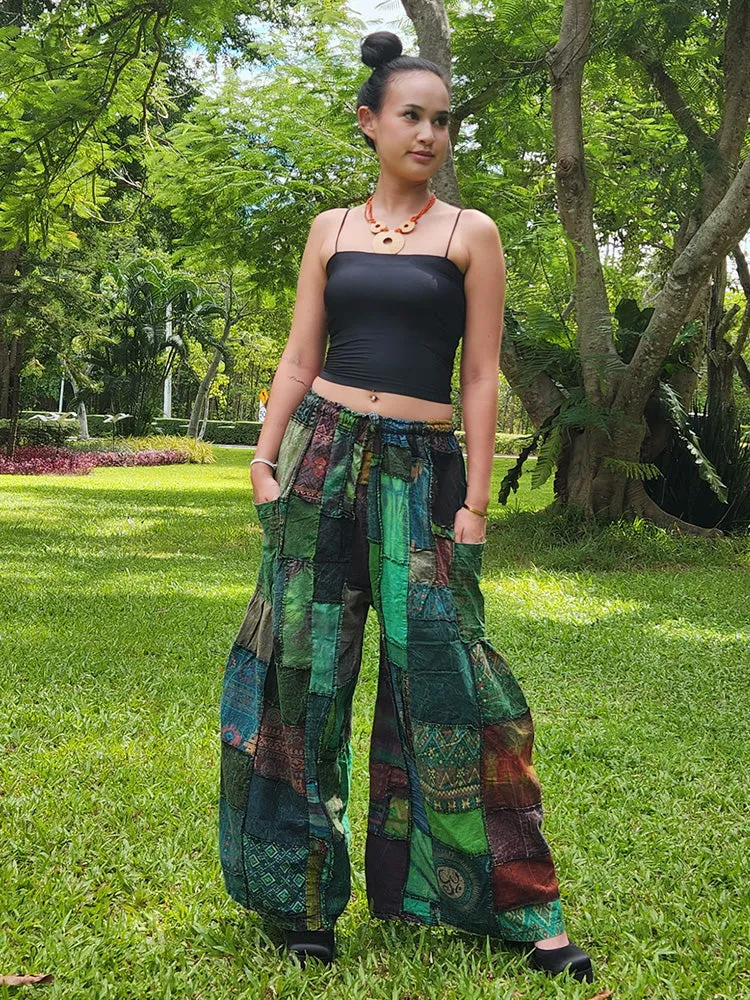 Wide-Leg Patchwork Palazzo Pants Mystic Black