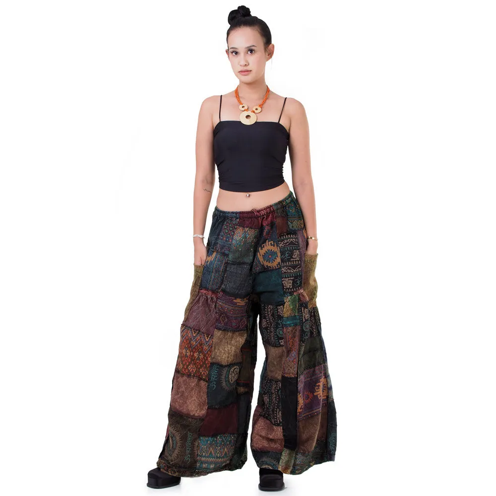 Wide-Leg Patchwork Palazzo Pants Mystic Black
