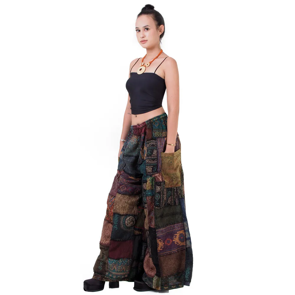 Wide-Leg Patchwork Palazzo Pants Mystic Black