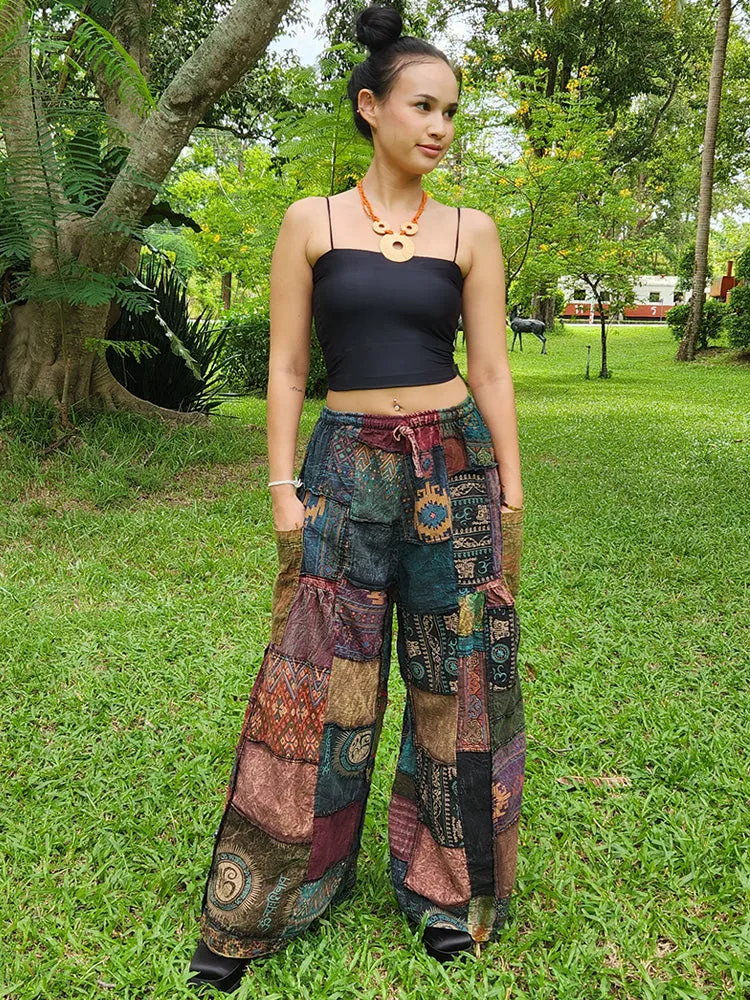 Wide-Leg Patchwork Palazzo Pants Mystic Black