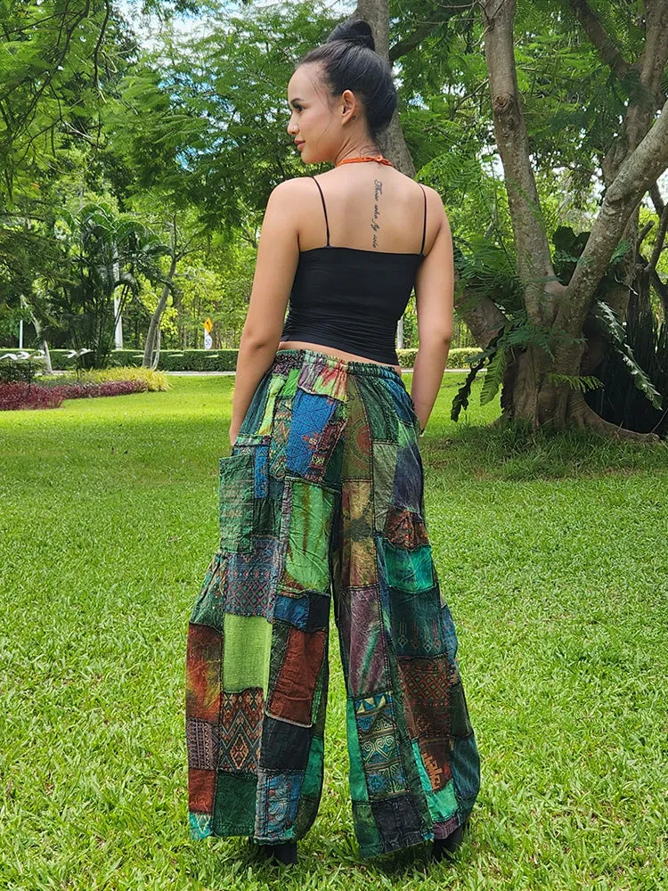 Wide-Leg Patchwork Palazzo Pants Mystic Black