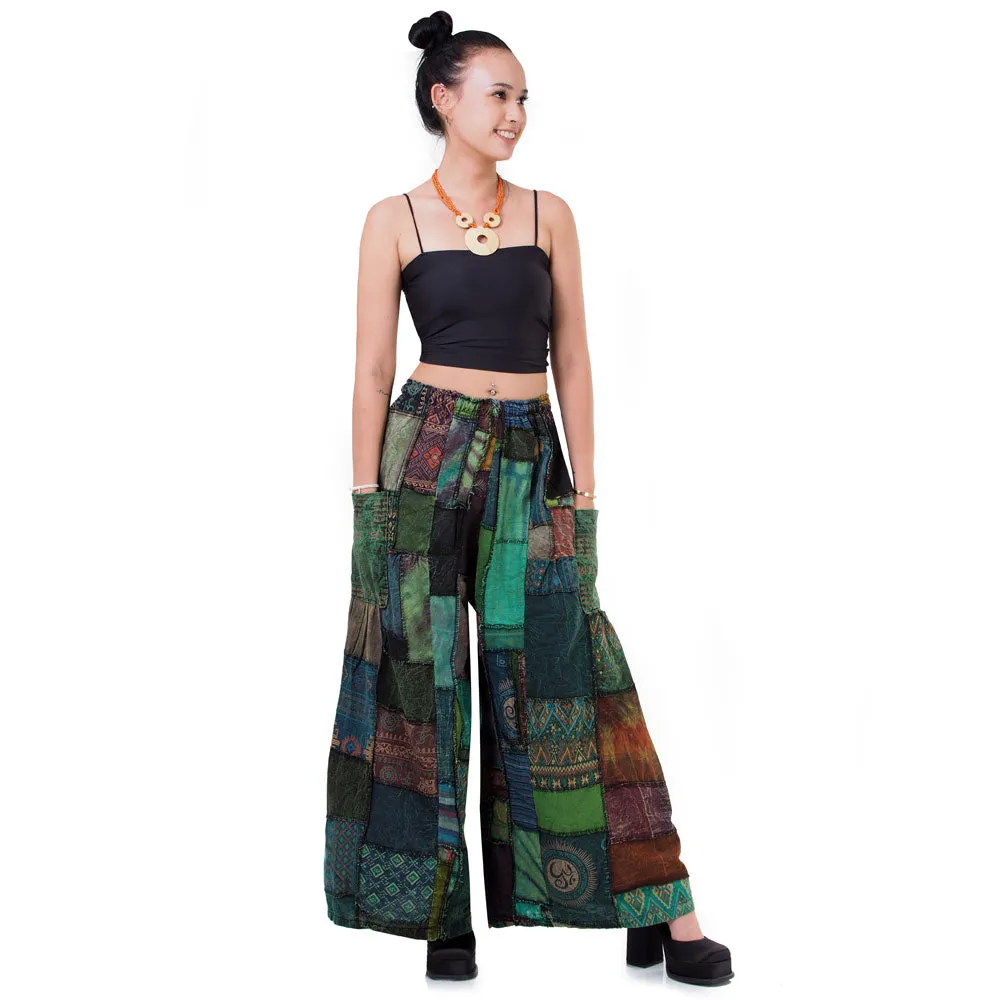 Wide-Leg Patchwork Palazzo Pants Mystic Black