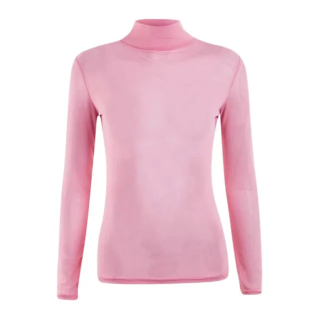 Women Sheer Mesh T-Shirts Fish Net Long Sleeve Tops