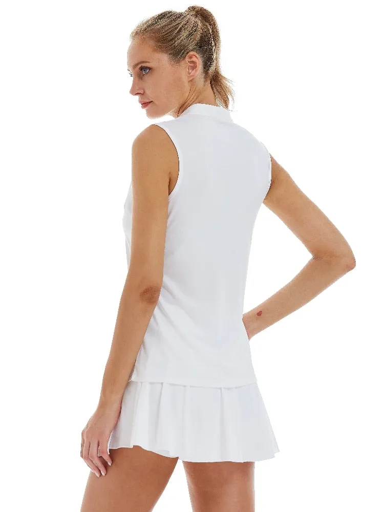 Women Sleeveless Polo Golf Shirts Quick Dry V-Neck with Collar Athletic Tennis Tank Top Moisture Wicking