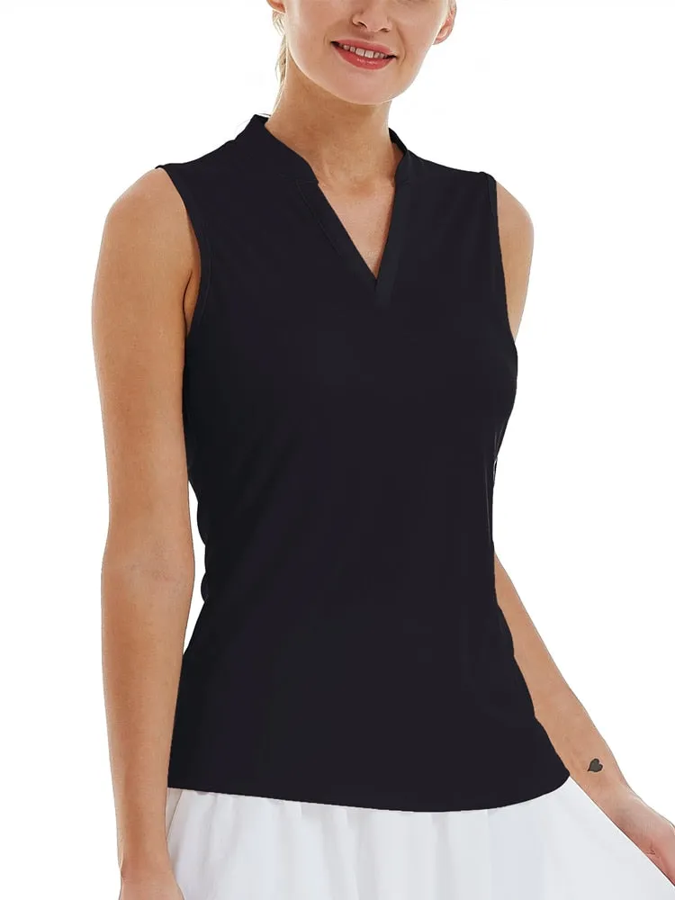 Women Sleeveless Polo Golf Shirts Quick Dry V-Neck with Collar Athletic Tennis Tank Top Moisture Wicking