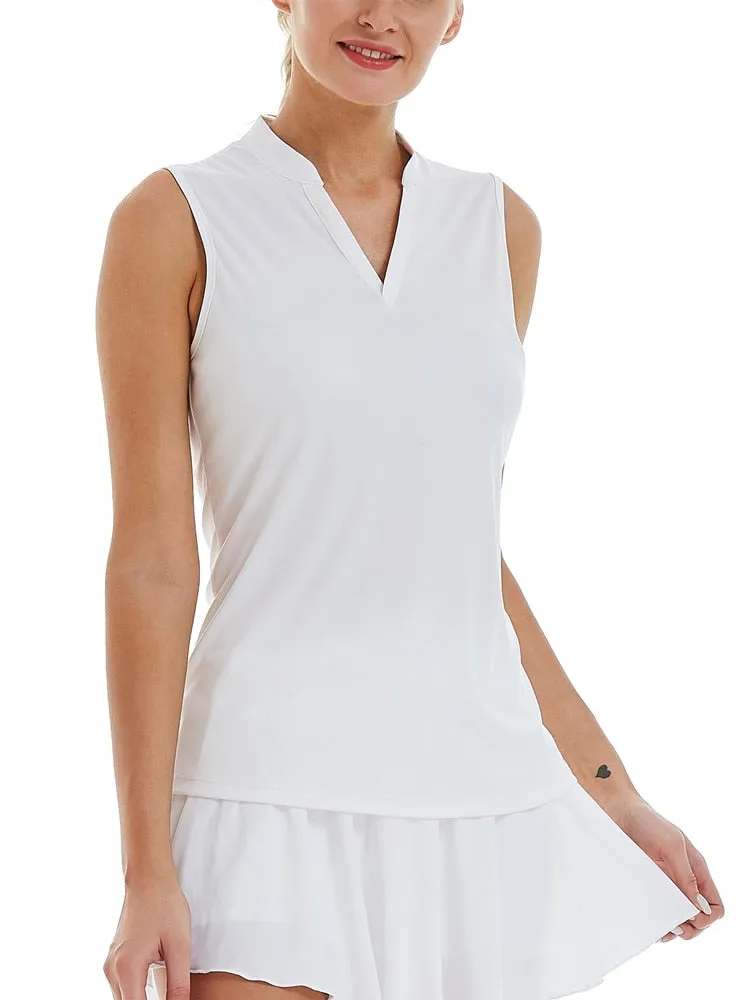 Women Sleeveless Polo Golf Shirts Quick Dry V-Neck with Collar Athletic Tennis Tank Top Moisture Wicking