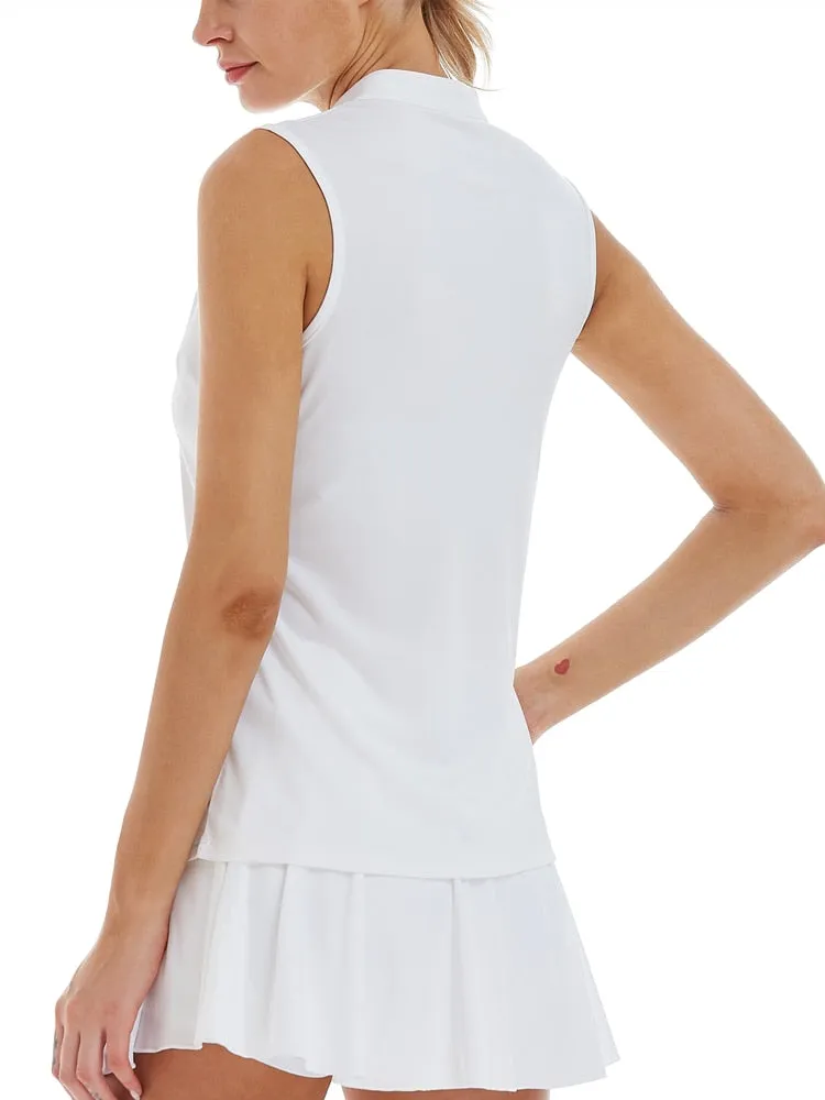 Women Sleeveless Polo Golf Shirts Quick Dry V-Neck with Collar Athletic Tennis Tank Top Moisture Wicking