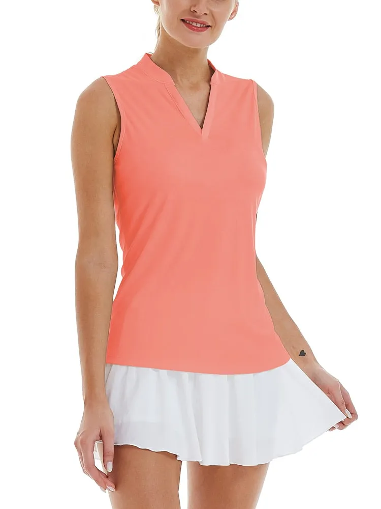 Women Sleeveless Polo Golf Shirts Quick Dry V-Neck with Collar Athletic Tennis Tank Top Moisture Wicking