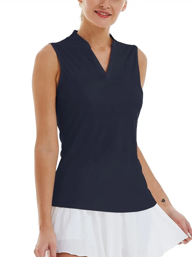 Women Sleeveless Polo Golf Shirts Quick Dry V-Neck with Collar Athletic Tennis Tank Top Moisture Wicking